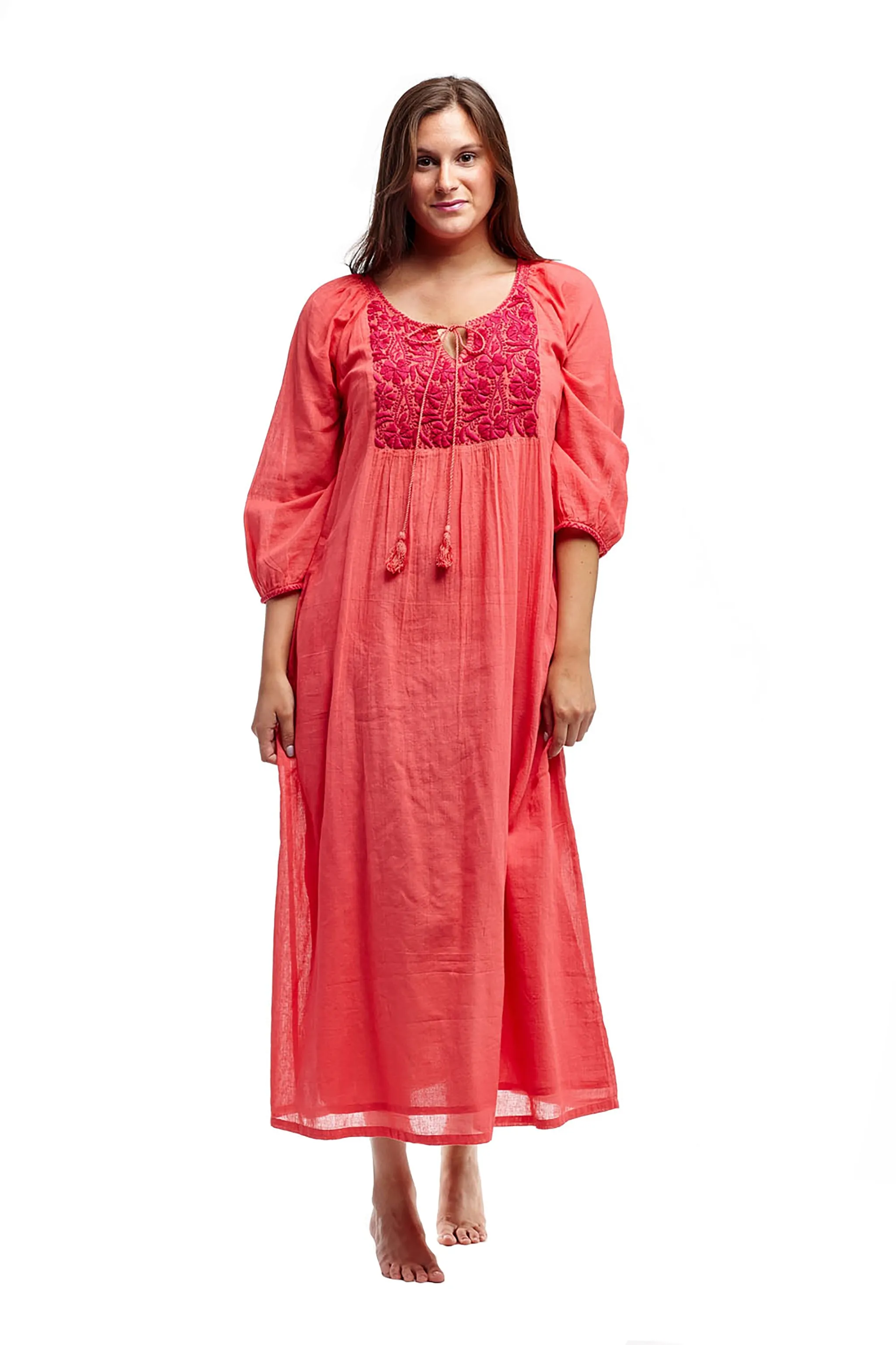 100% Cotton Embroidered Gown With Lining