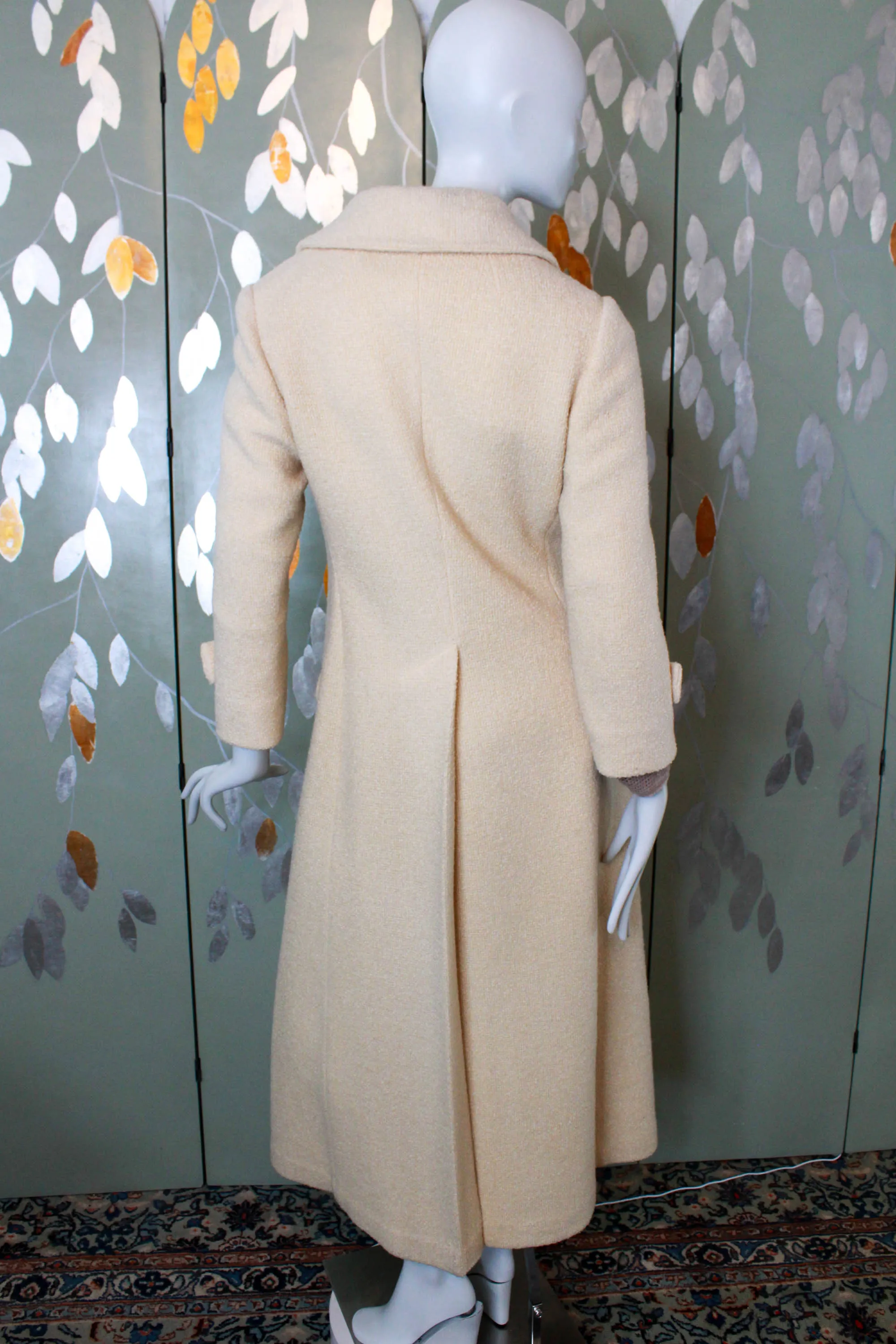 1950s Cream Double Breasted Long Coat, Small