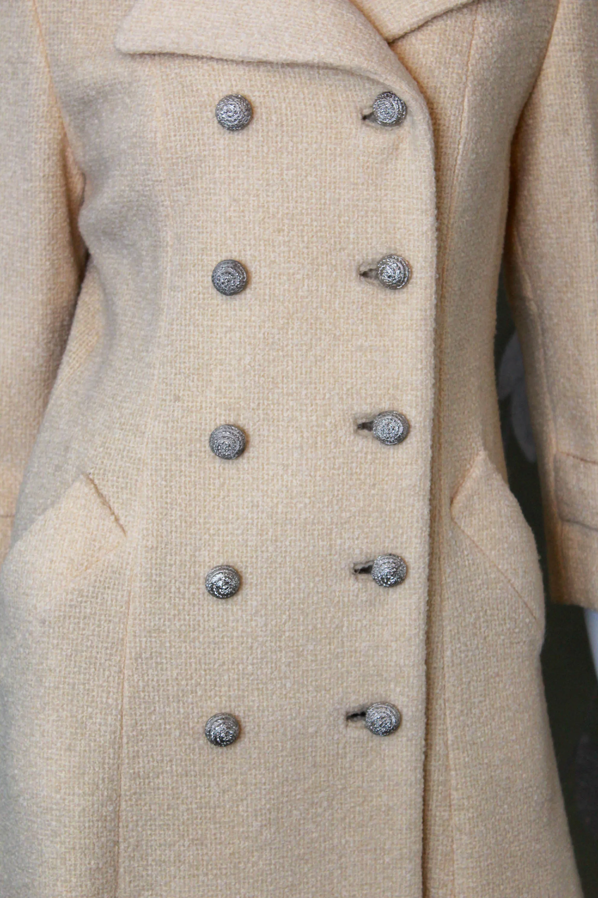 1950s Cream Double Breasted Long Coat, Small