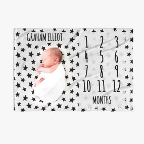 30 x 40 Stars Personalized Baby Months Blanket w Name