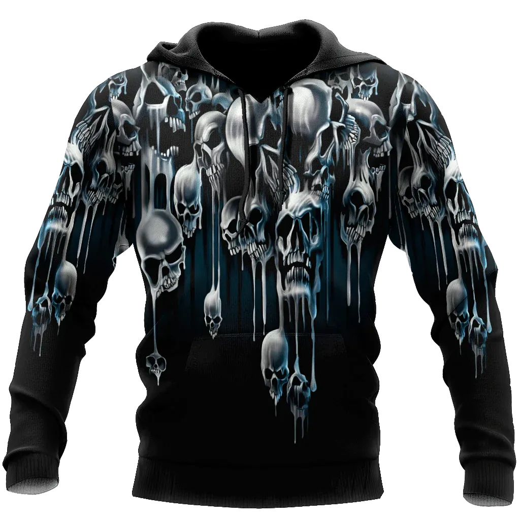 3D All Over Print Black Skull Hoodie For Her, Man Skull Hoodie, Halloween Skull Hoodie