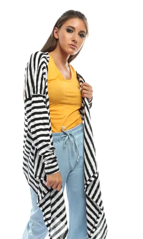 48091 Striped Long Cardigan - Black &White