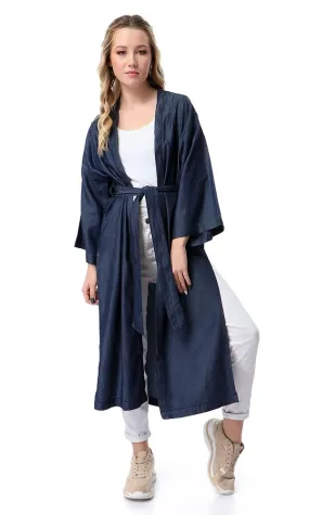 54232 Loose Albow Sleeves Cardigan With Slits - Dark Blue Jeans