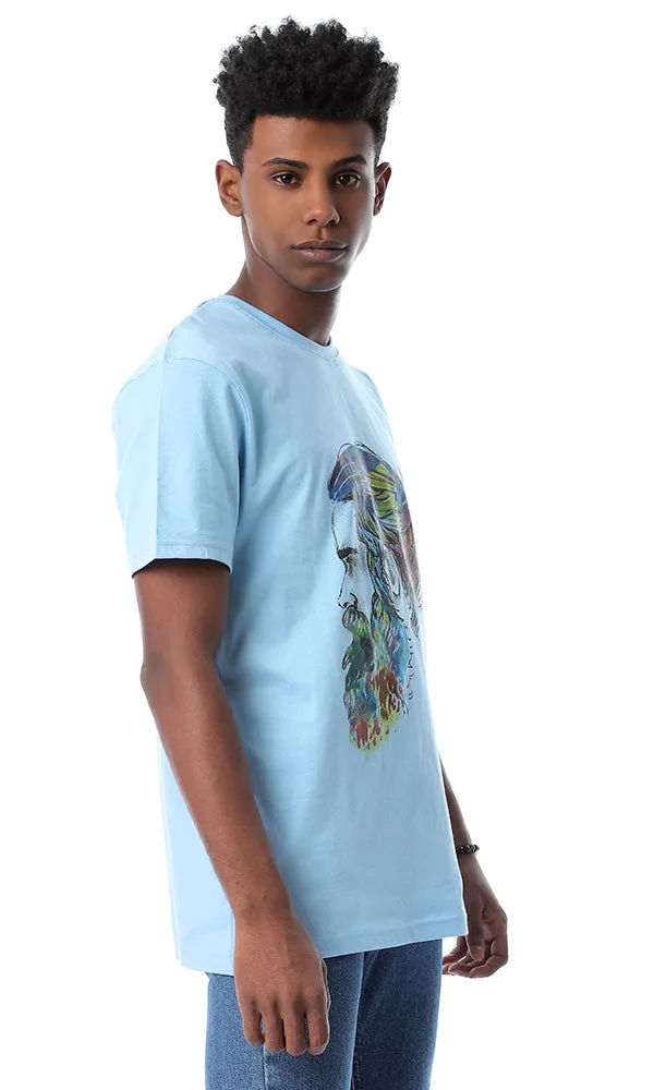 54374 Colorful Profile Face Print Baby Blue T-shirt