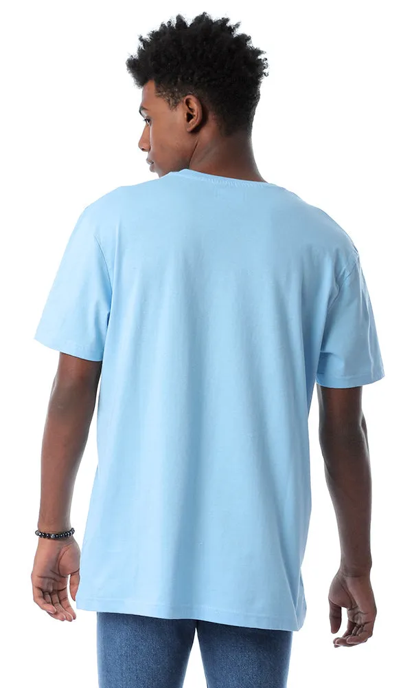 54374 Colorful Profile Face Print Baby Blue T-shirt