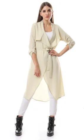 56516 Simple Solid Open Neckline Beige Cardigan