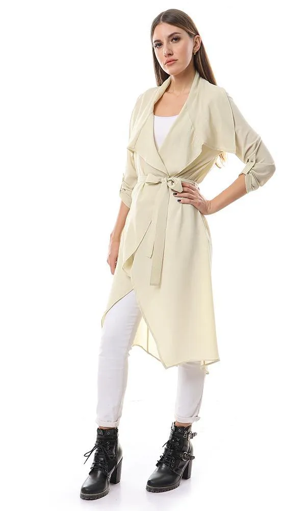 56516 Simple Solid Open Neckline Beige Cardigan