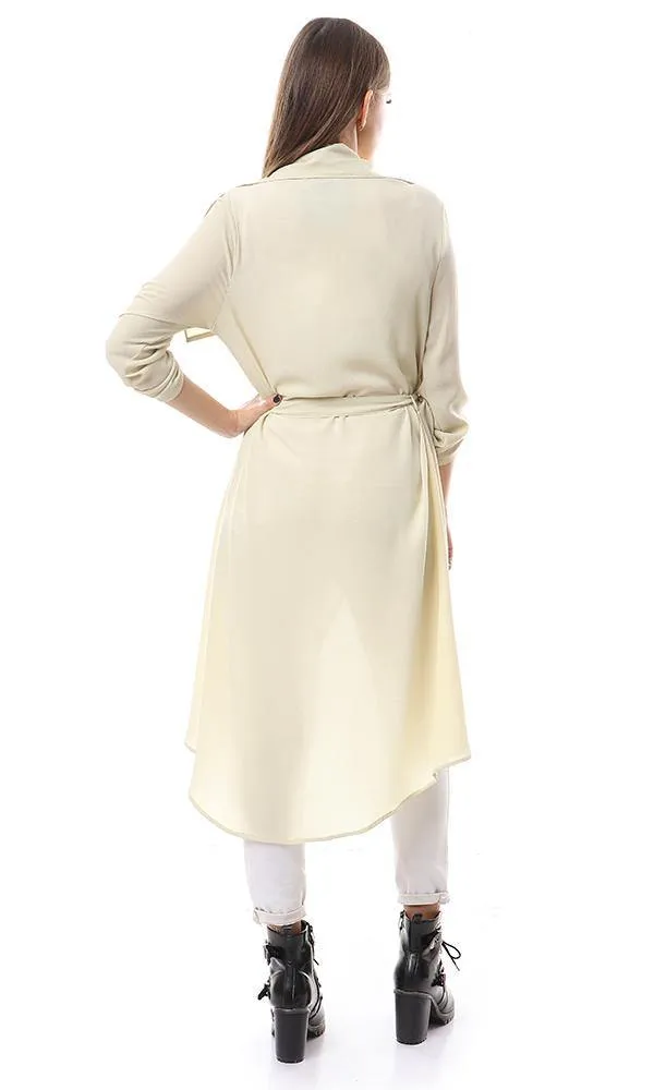 56516 Simple Solid Open Neckline Beige Cardigan