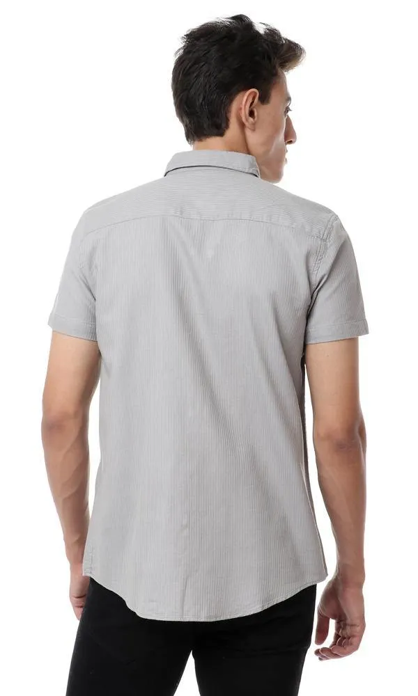 56881 Self Striped Short Sleeves Grey Shirt