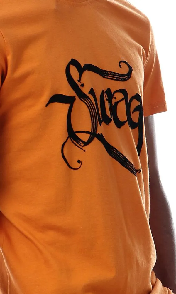 57529 " Swag " Printed Slip On Dark Orange T-Shirt