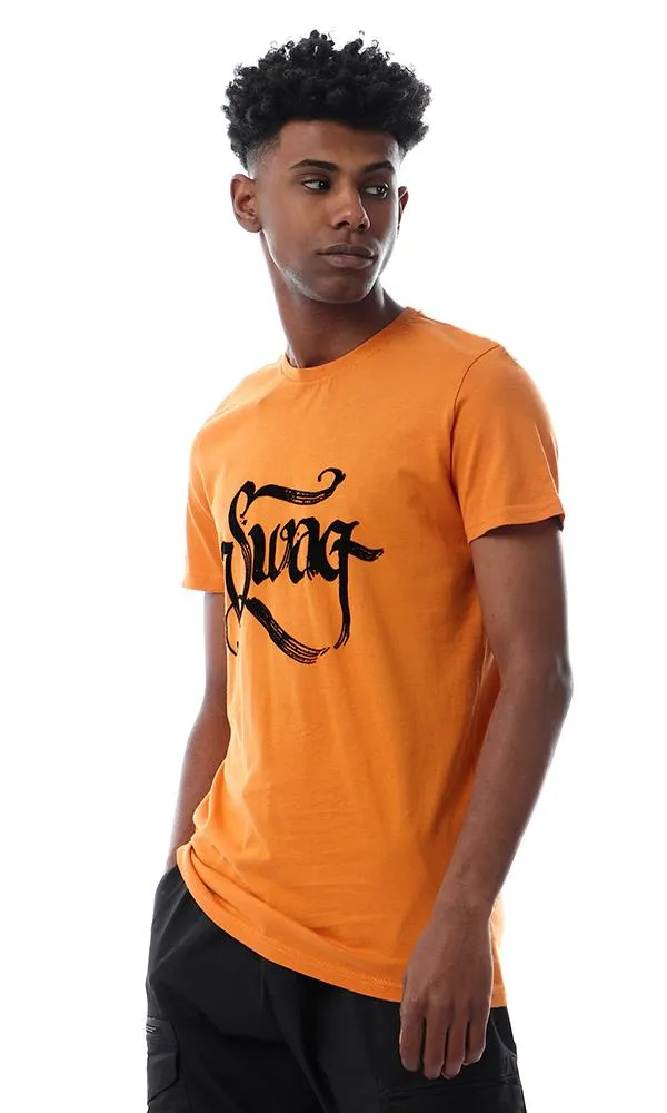 57529 " Swag " Printed Slip On Dark Orange T-Shirt