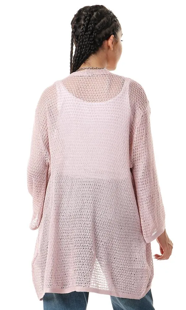 57718 Knitted Elbow Sleeves Open Dusty Rose Cardigan