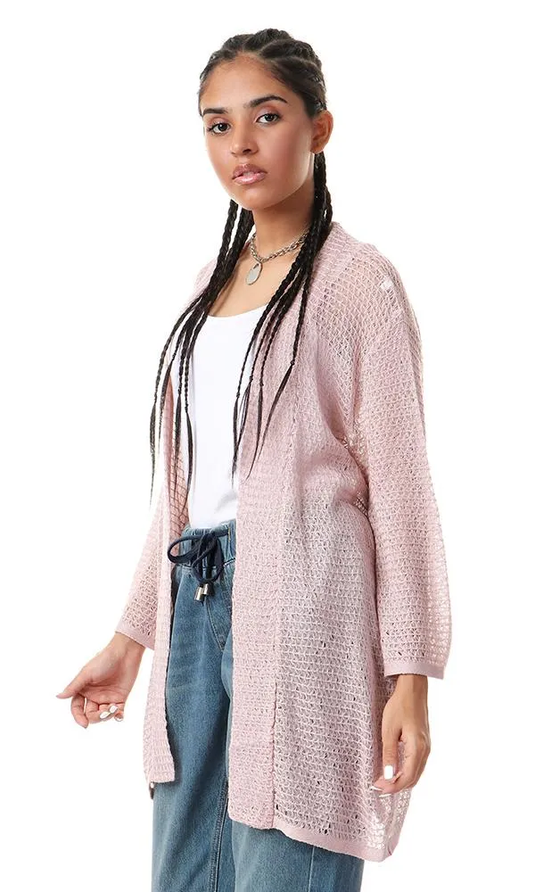 57718 Knitted Elbow Sleeves Open Dusty Rose Cardigan