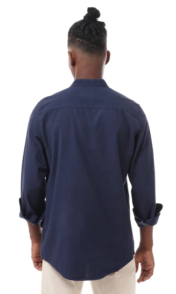 57775 Plain Dark Navy Blue Mandarin Collar Shirt