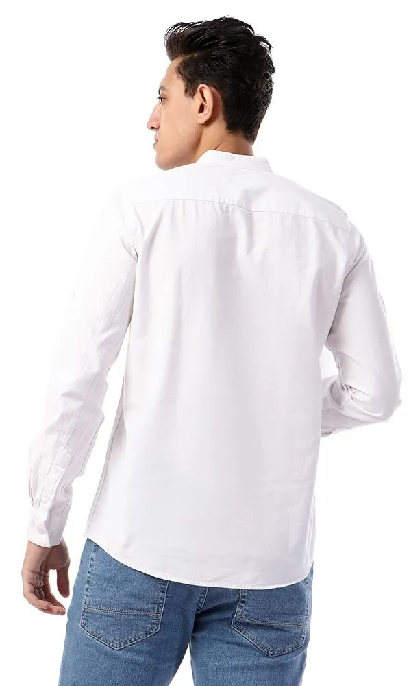 57882 Plain White Mandarin Collar Buttoned Shirt