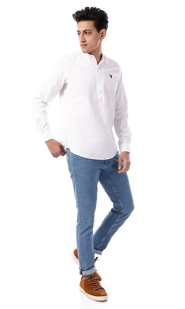 57882 Plain White Mandarin Collar Buttoned Shirt