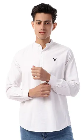 57882 Plain White Mandarin Collar Buttoned Shirt