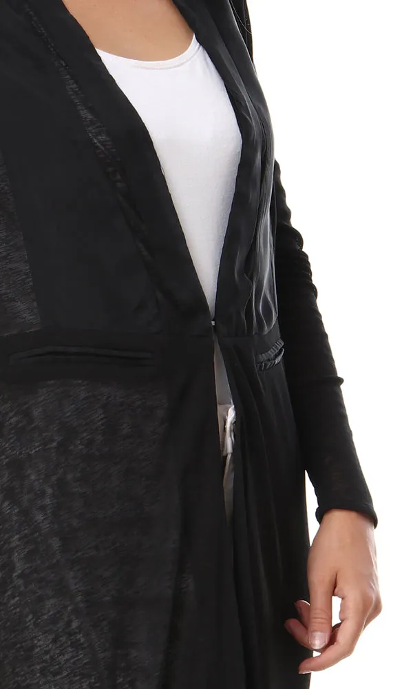 93125 Open Neckline Side Slitted Black Cardigan