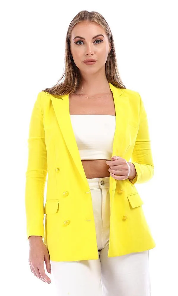 93205 2 Buttons Yellow Buttoned Plain Blazer