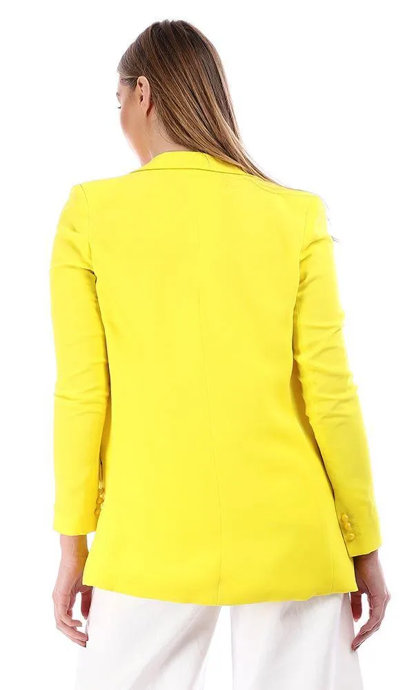 93205 2 Buttons Yellow Buttoned Plain Blazer