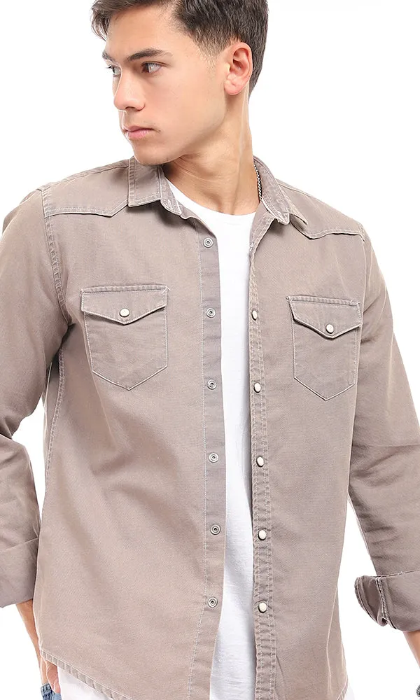 94552 Two Chest Pockets Press Buttons Khaki Shirt