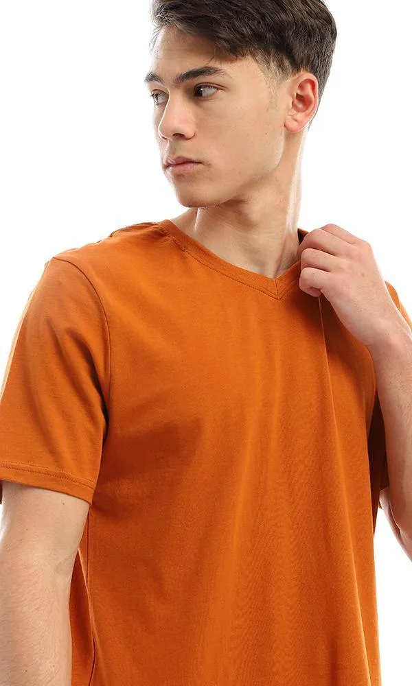 94609 Basic Solid Cinnamon V-Neck Cotton Tee