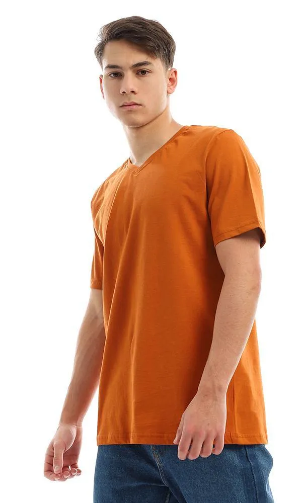 94609 Basic Solid Cinnamon V-Neck Cotton Tee