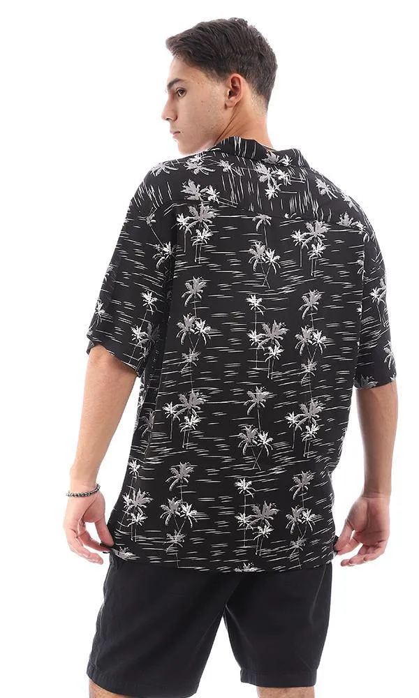 94898 Shor Sleeves Palms Black Summer Shirts