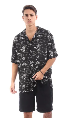 94898 Shor Sleeves Palms Black Summer Shirts