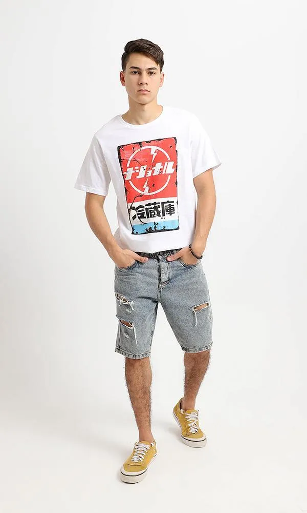 95079 Front Graphic Printed White Short Sleeves Tee