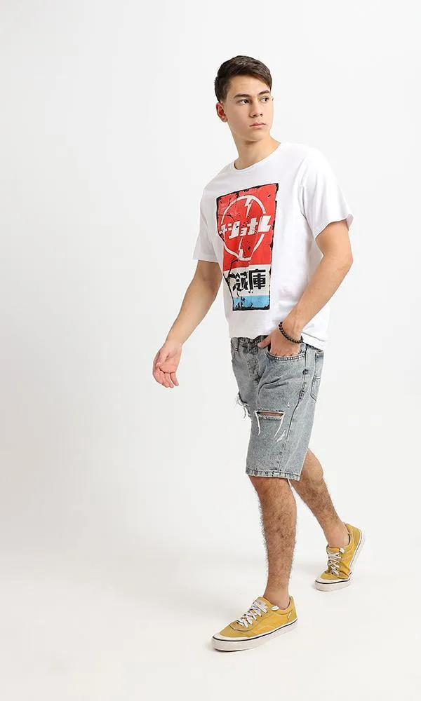 95079 Front Graphic Printed White Short Sleeves Tee