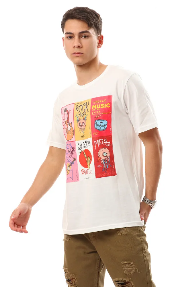 95080 Multi-Prints Round Neck Cotton T-Shirt - Off White