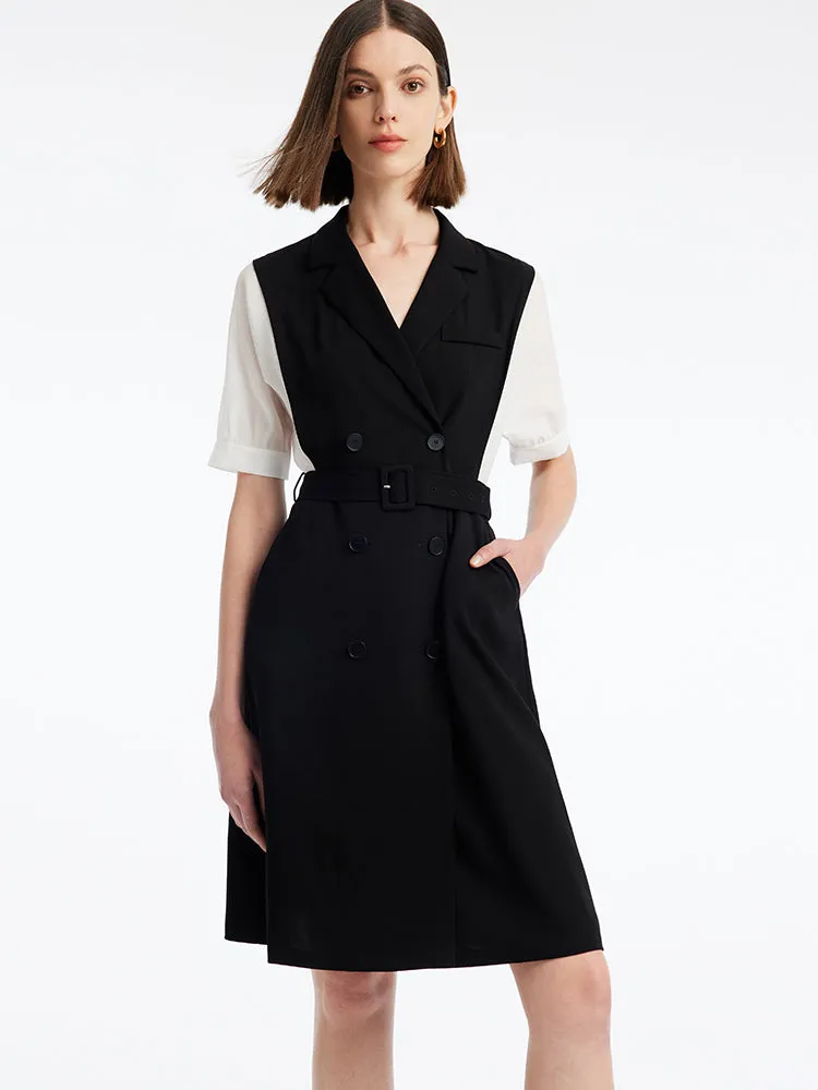 Acetate Notched Lapel Double-Breasted Mini Dress