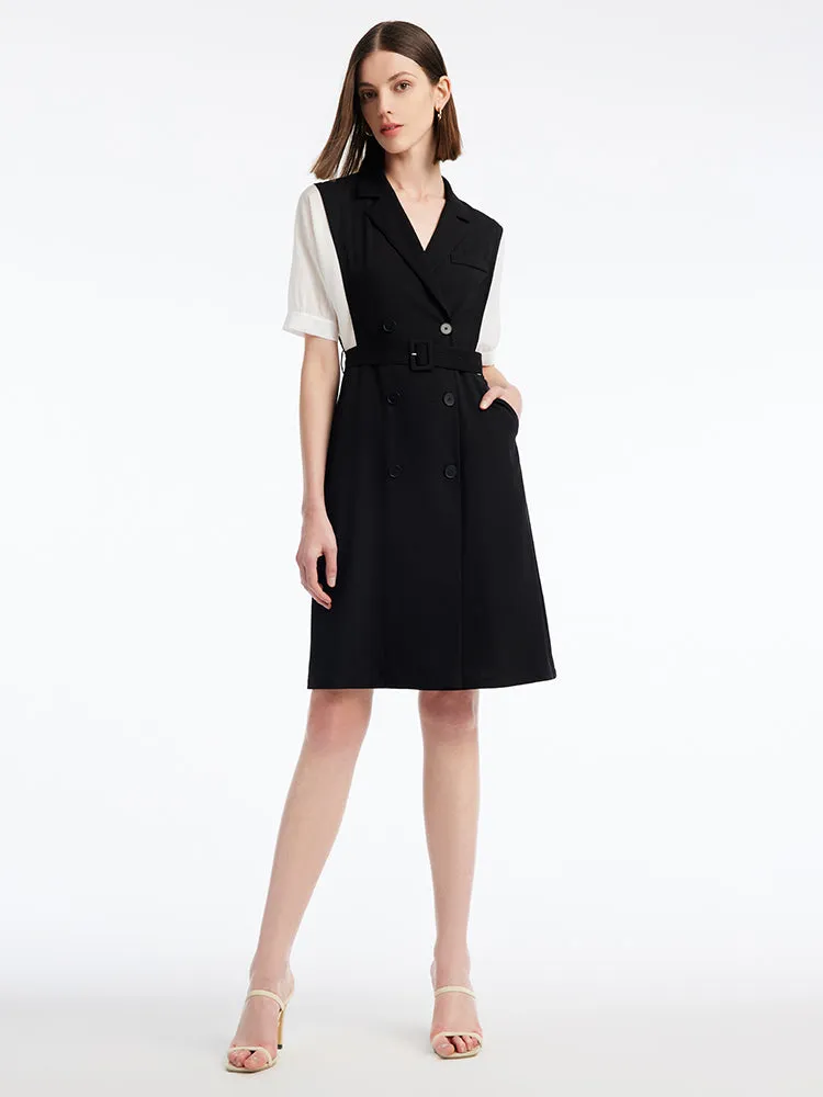 Acetate Notched Lapel Double-Breasted Mini Dress