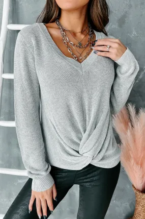 All In Wonder Twist Knot Long Sleeve Top (Grey)