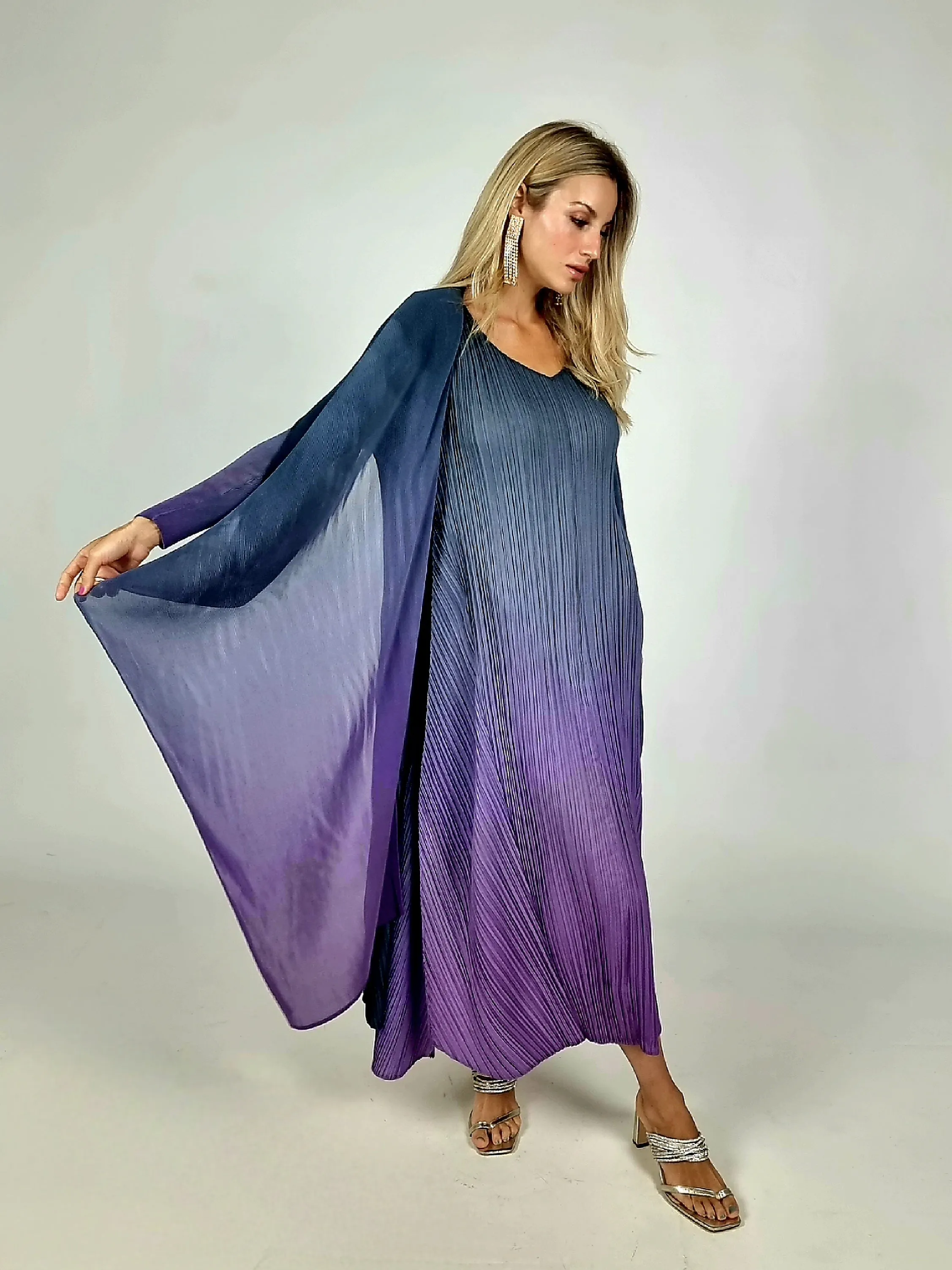 Alquema Blueberry To Lavender Long Estrella Dress & Collare Coat