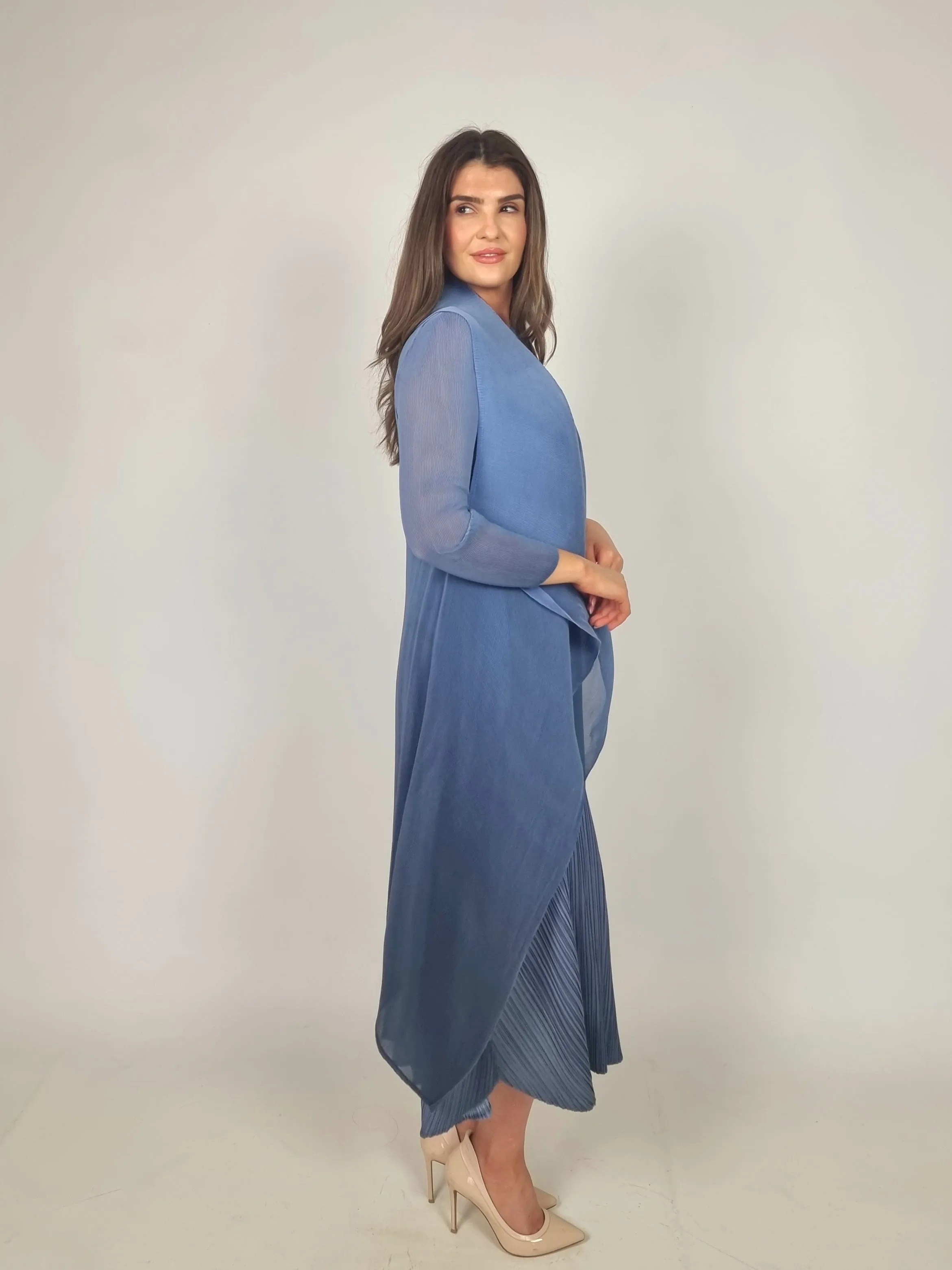 Alquema Long Estrella Dress And Collare Coat - Sky Indigo