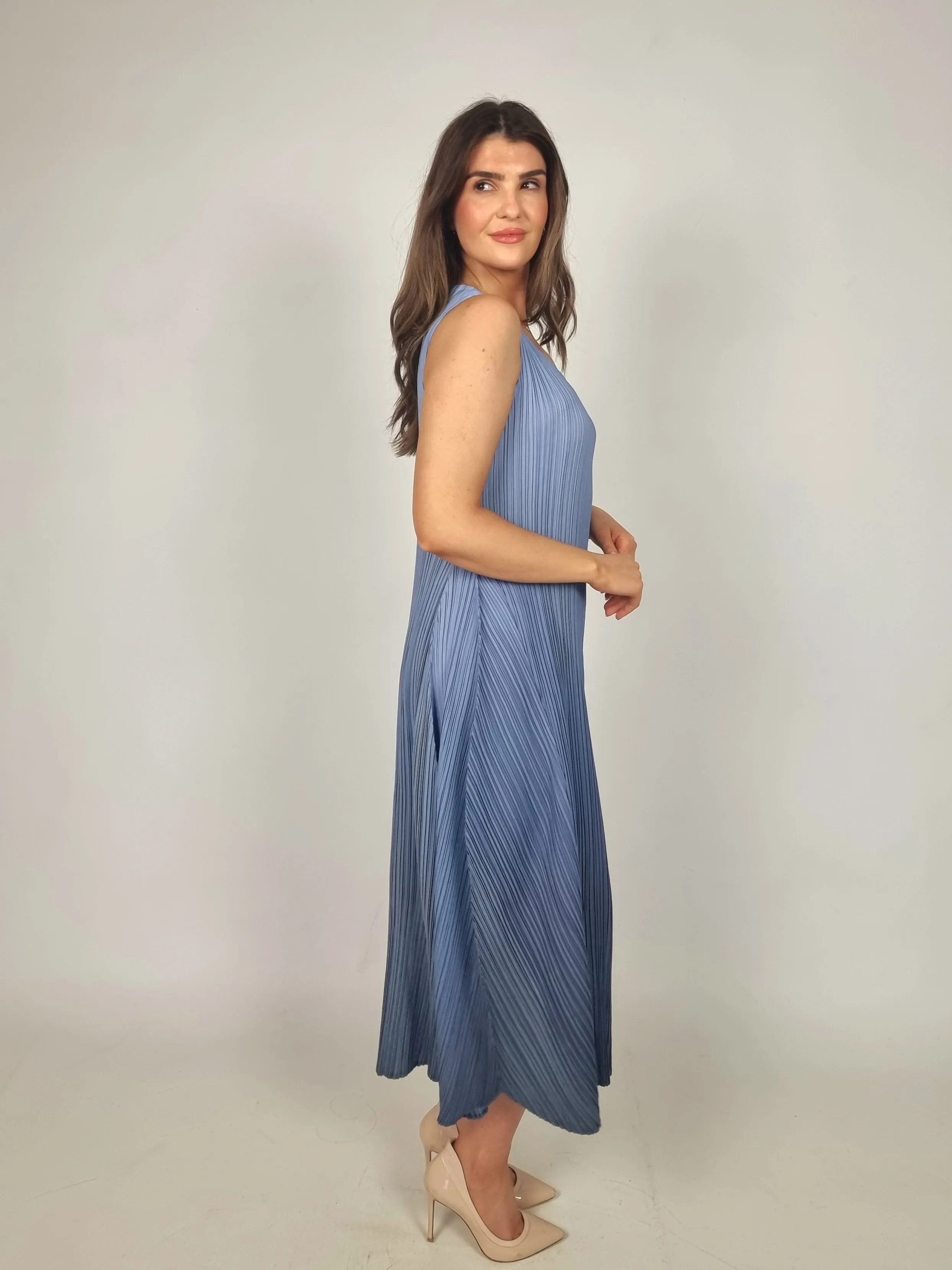 Alquema Long Estrella Dress And Collare Coat - Sky Indigo