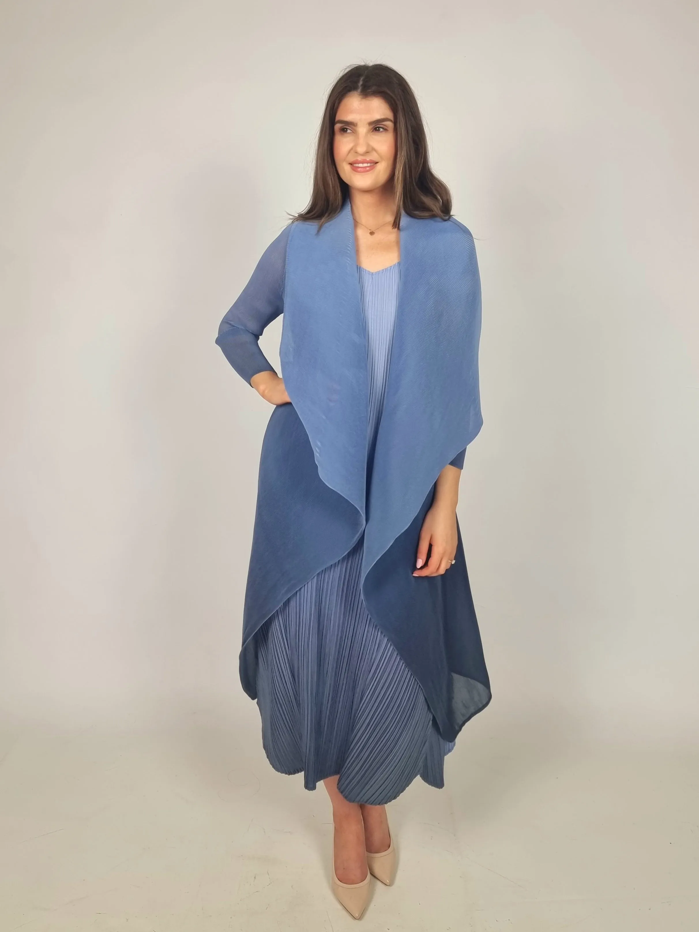 Alquema Long Estrella Dress And Collare Coat - Sky Indigo