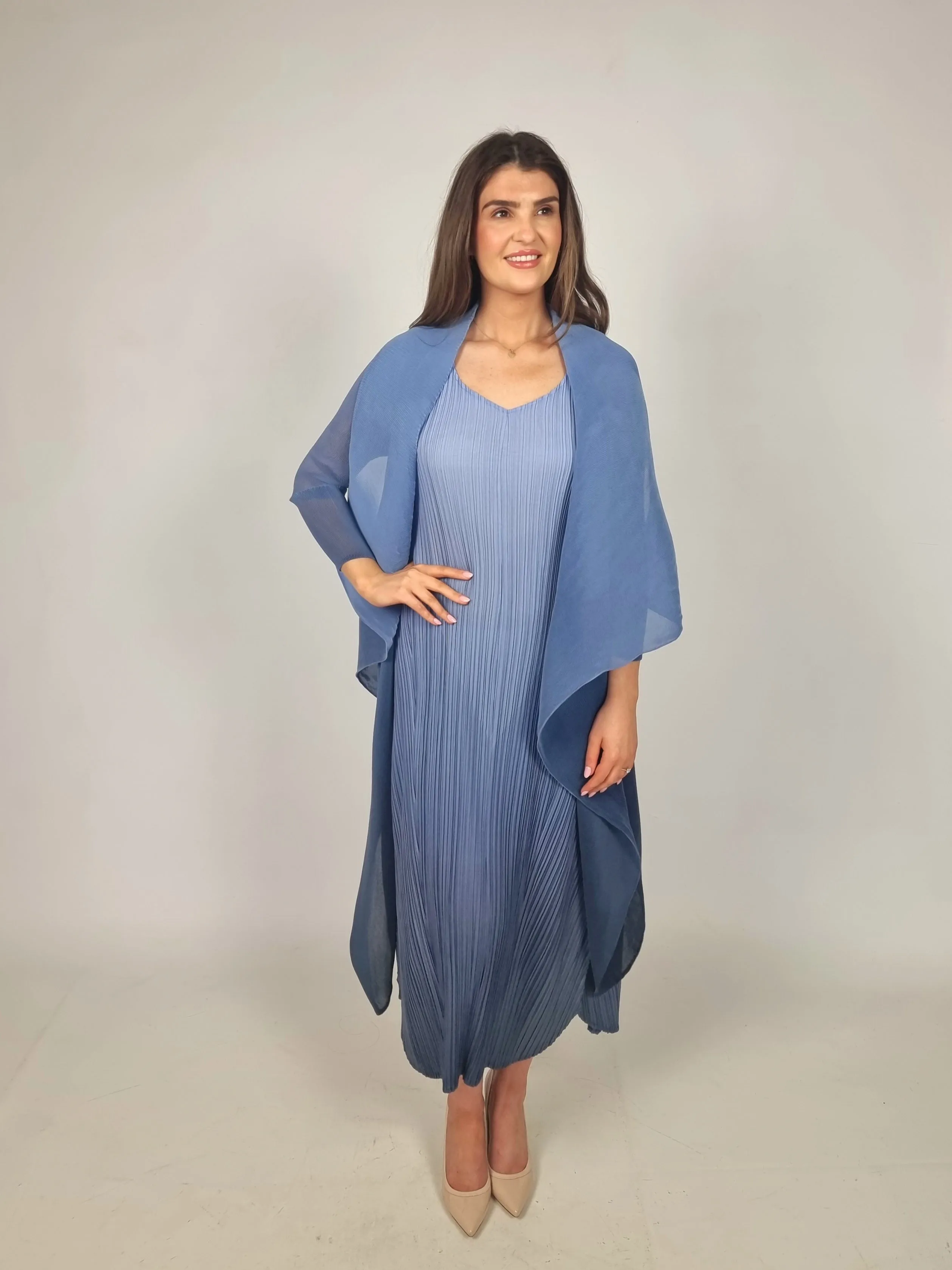 Alquema Long Estrella Dress And Collare Coat - Sky Indigo