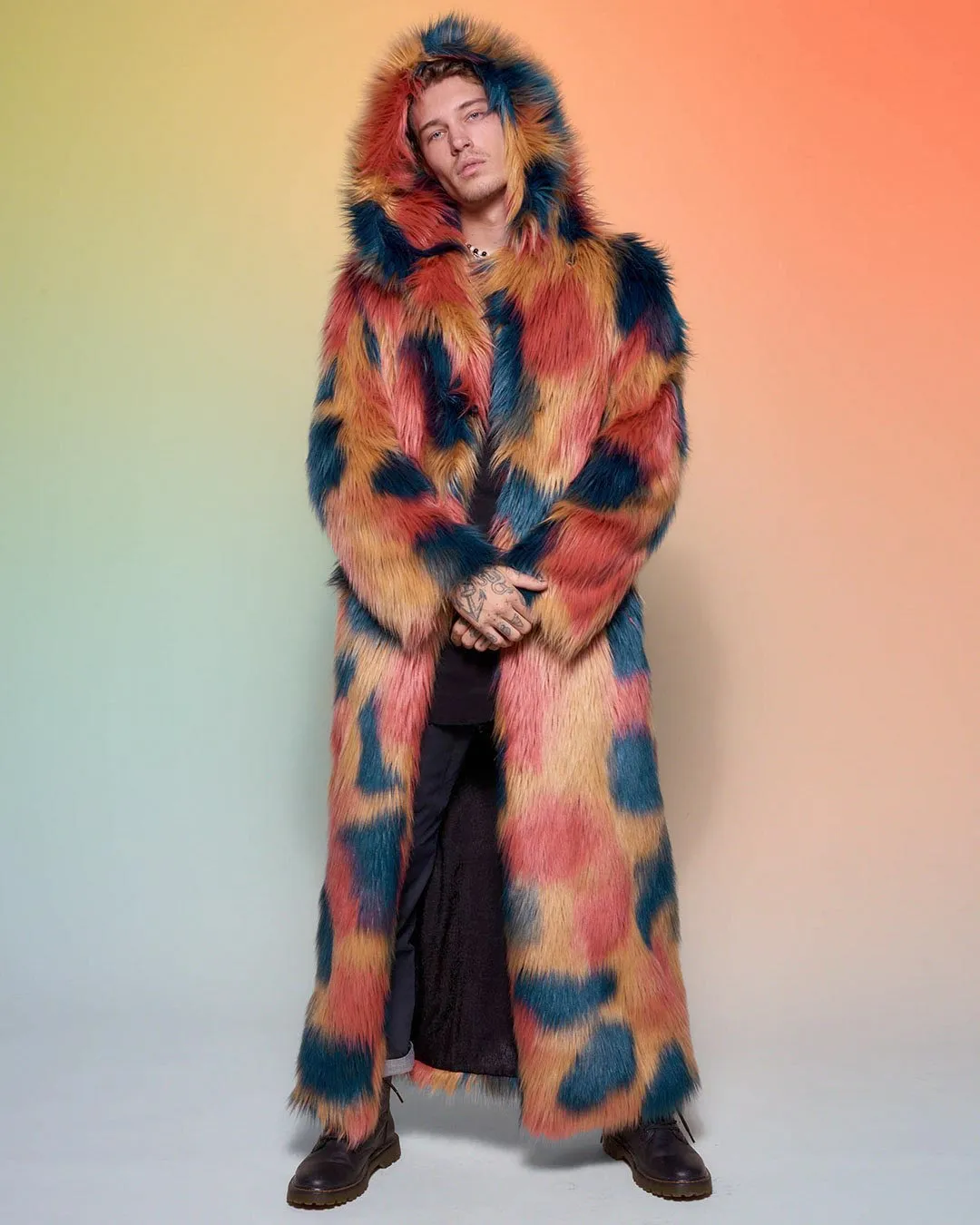 American Swallow Hooded Faux Fur Long Coat | Men's