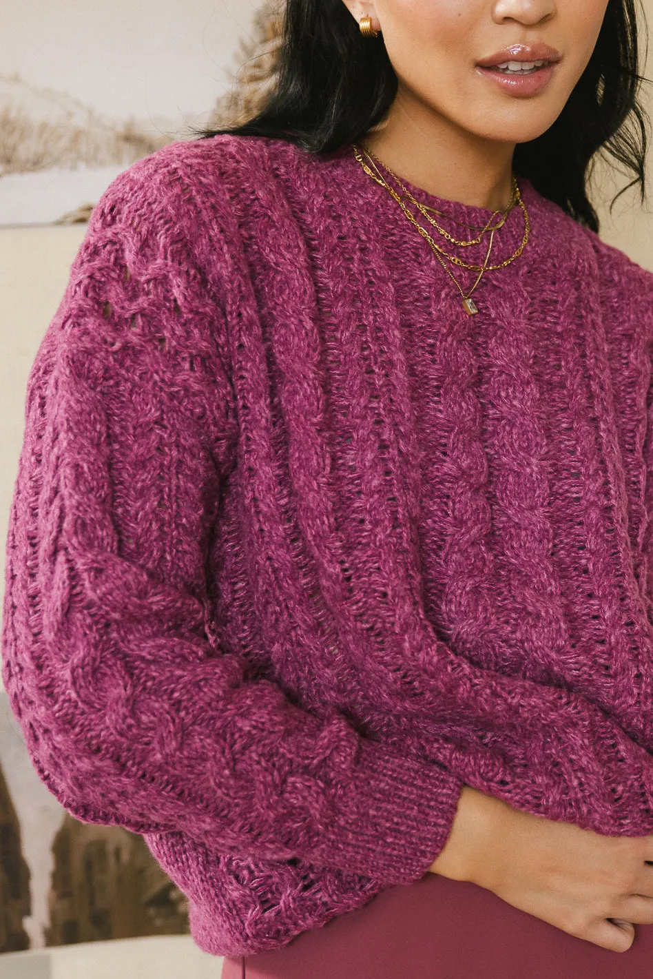 Annie Cable Knit Sweater in Pink