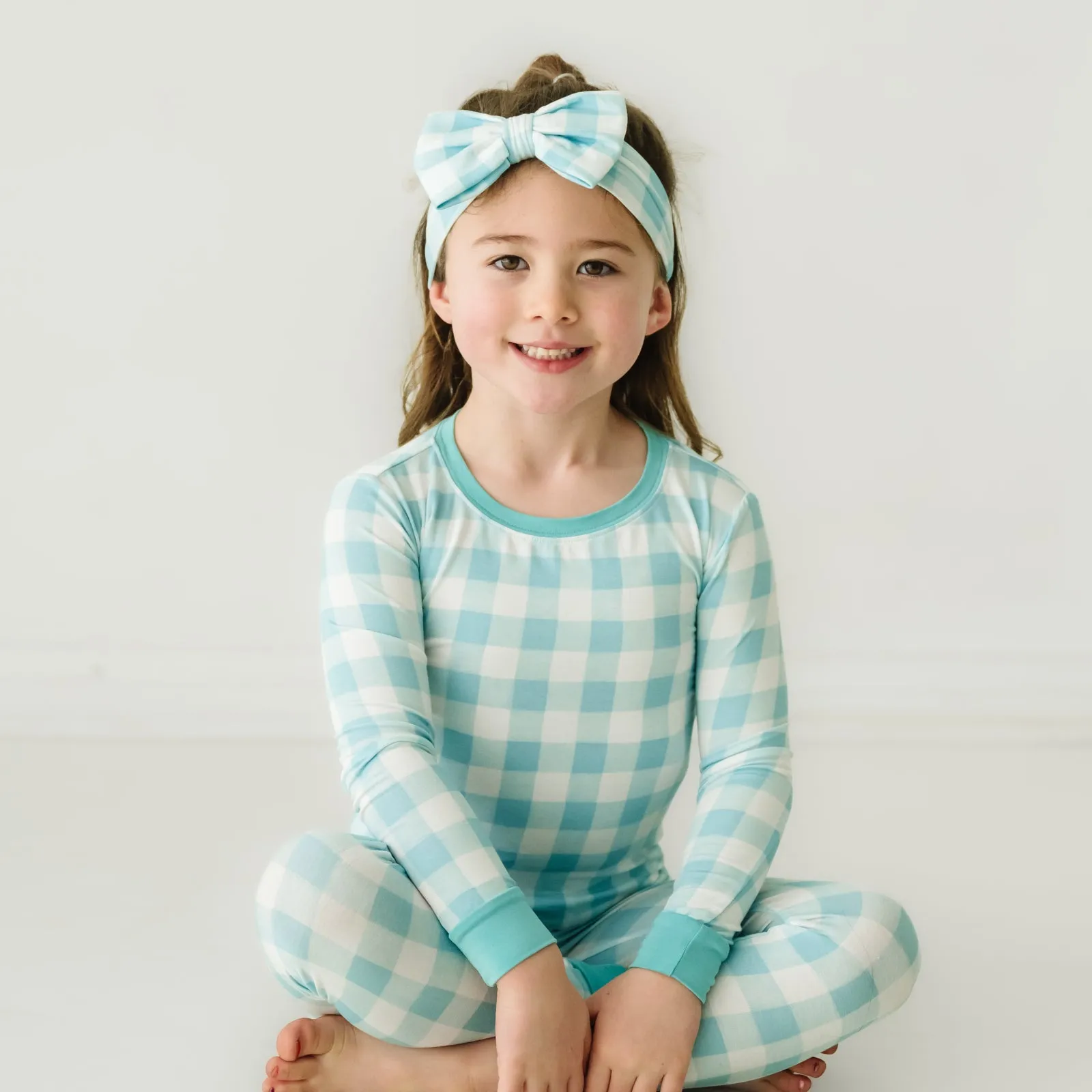 Aqua Gingham Luxe Bow Headband