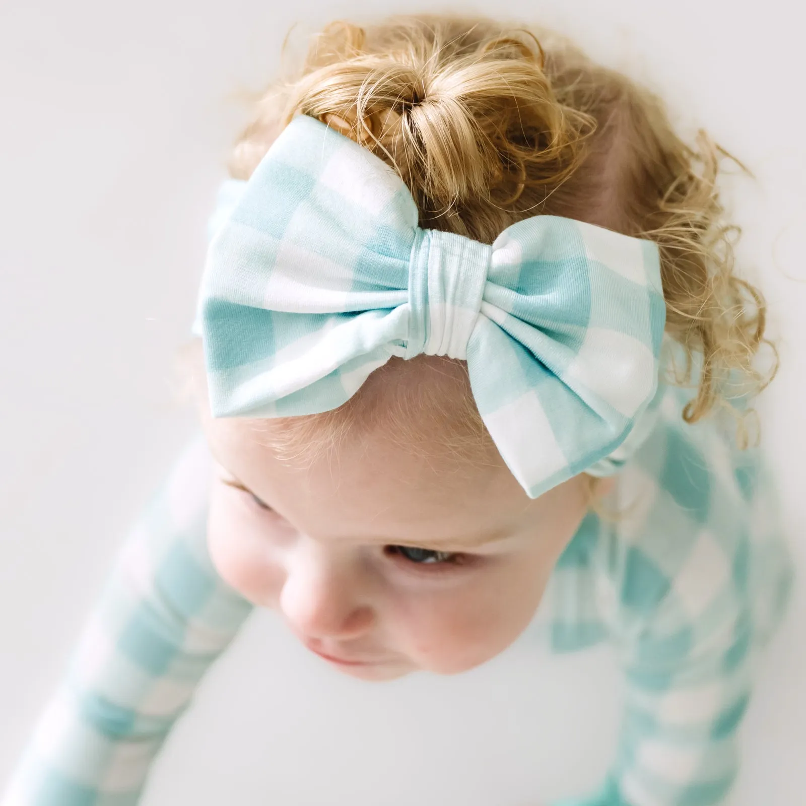 Aqua Gingham Luxe Bow Headband