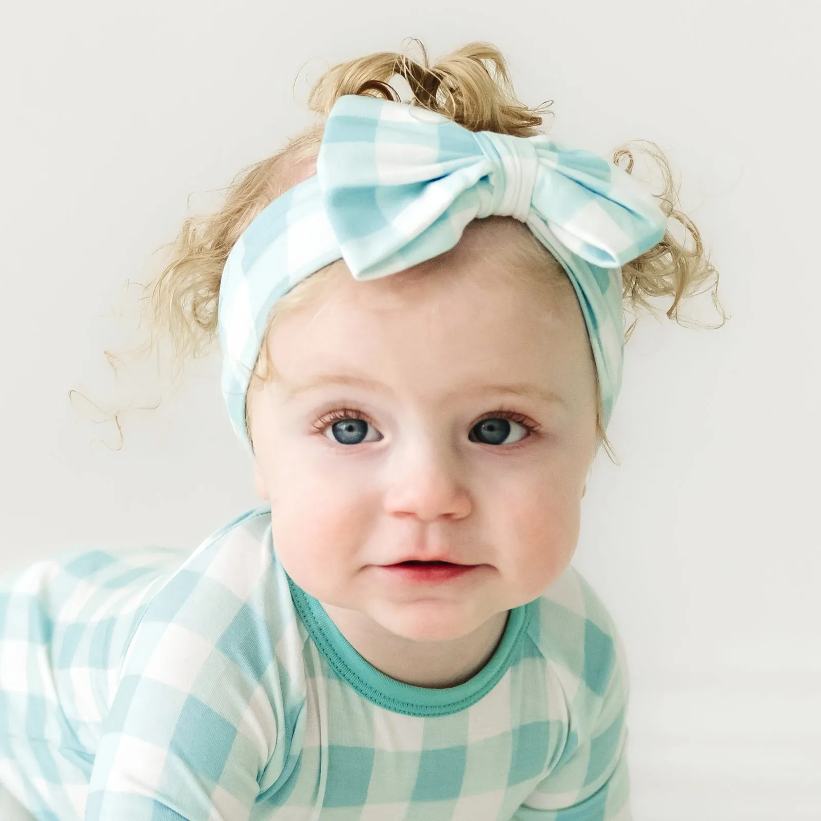 Aqua Gingham Luxe Bow Headband