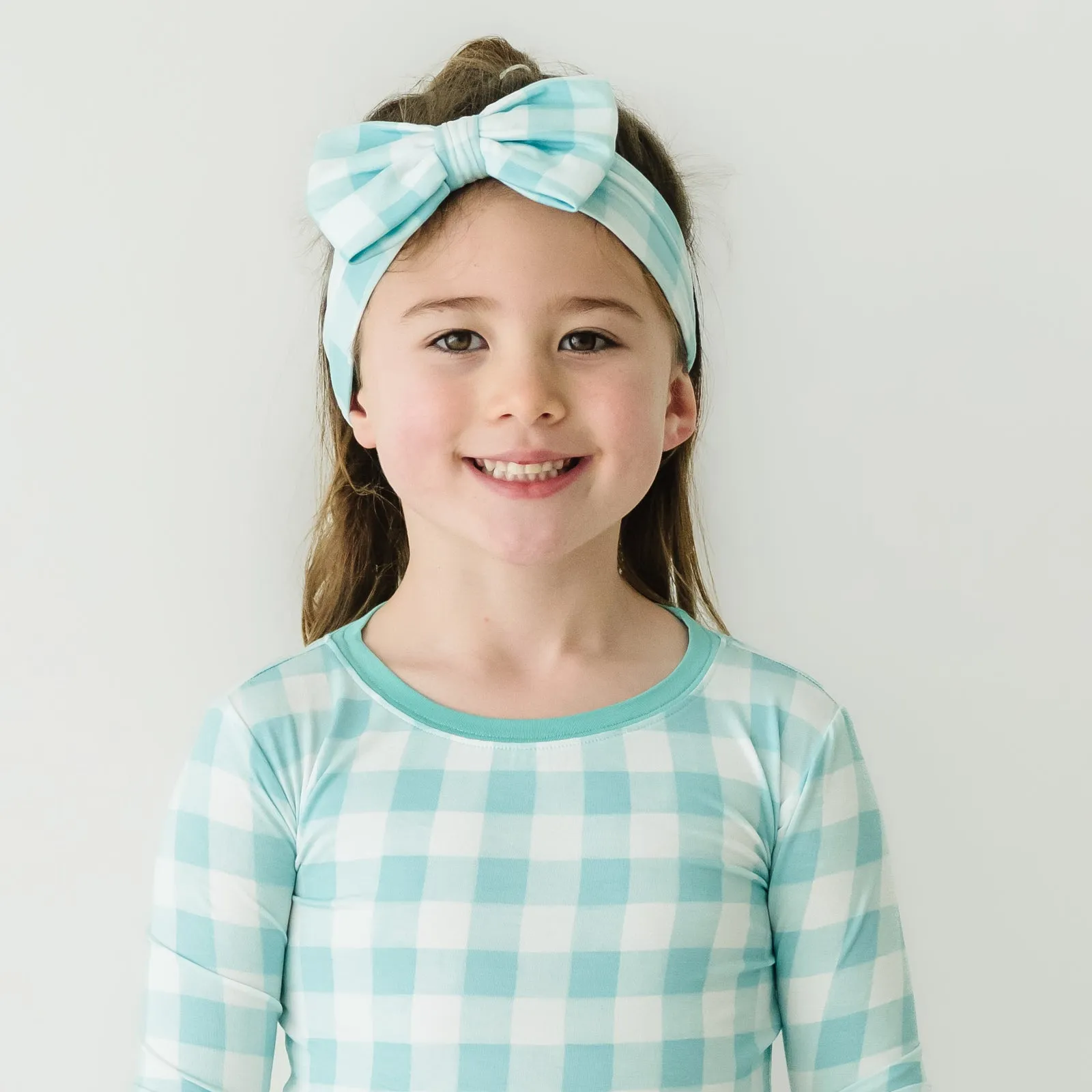 Aqua Gingham Luxe Bow Headband