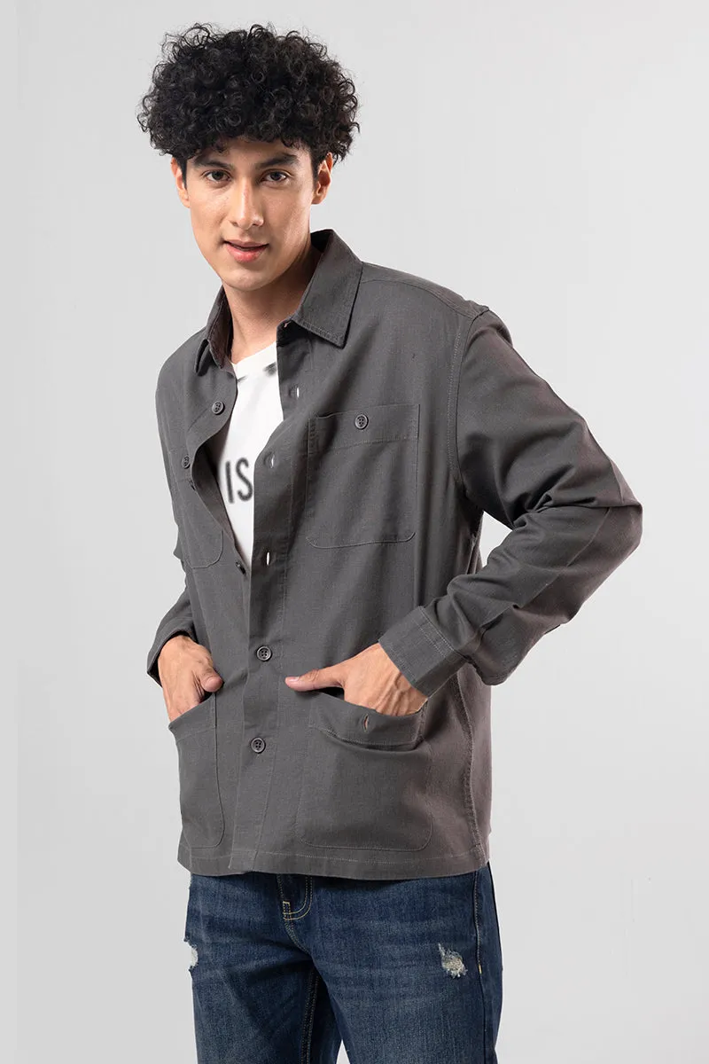 Aquae Charcoal Grey Linen Overshirt