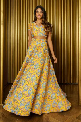 ARIANA Yellow and Periwinkle Floral Skirt (Ready-to-Ship)