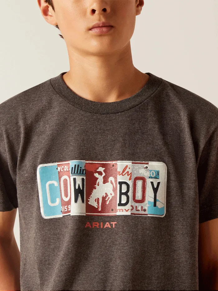 Ariat 10047911 Kids License Plate Cowboy T-Shirt Charcoal Heather