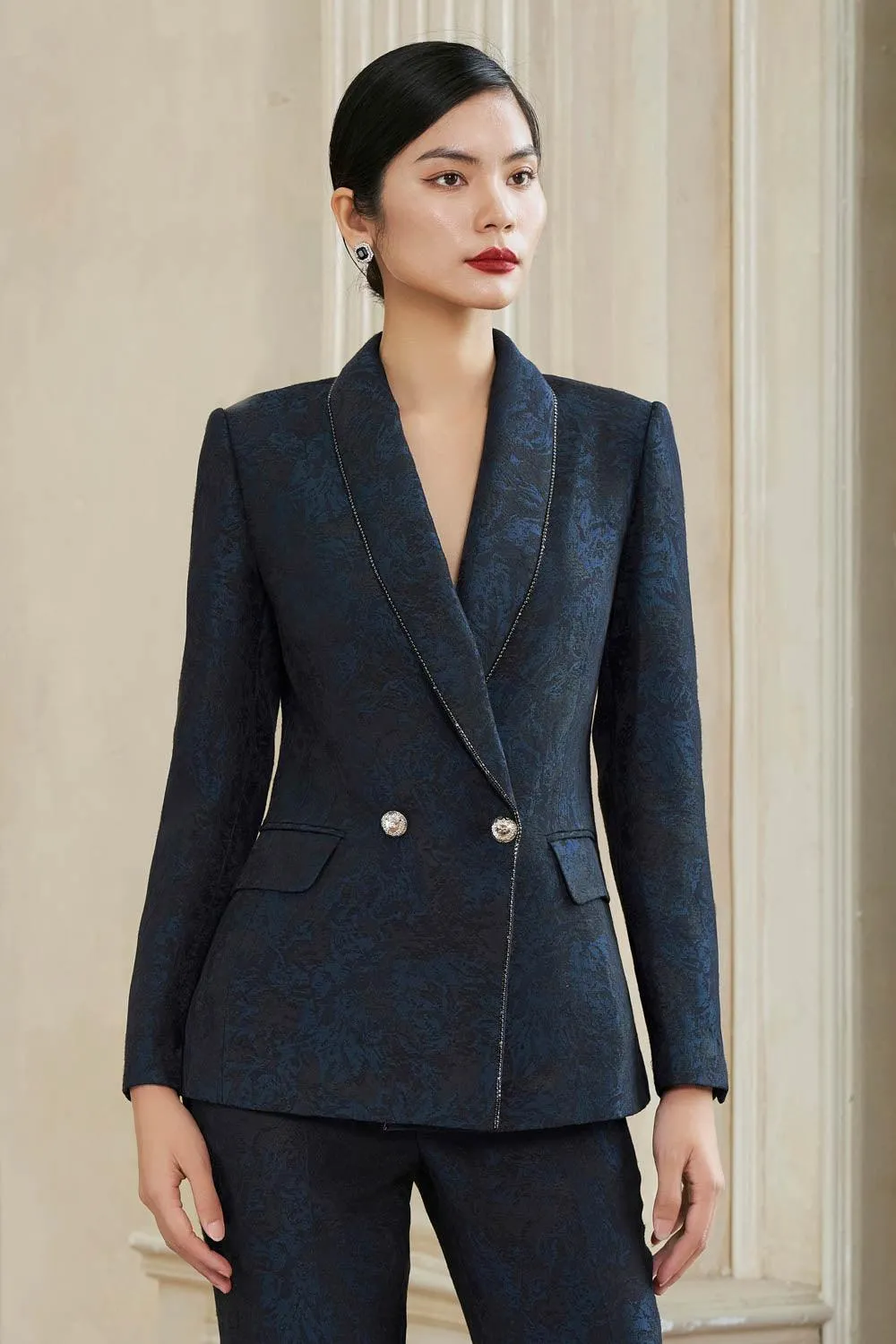 Audrey Structured Shawl Neck Brocade Blazer